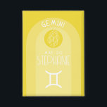 Gemini Astrology Zodiac Sign Photo Custom Birthday<br><div class="desc">Personalise this button with a birthdate and name. A custom design with the zodiac sign - Gemini - plus personality traits, information and constellation. A sun yellow colour - associated with Gemini is the main design behind all of the Zodiac details. A great gift for a friend or to just...</div>