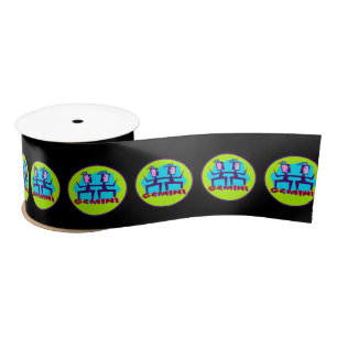 Gemini Cartoon Zodiac Astrology design Satin Ribbon