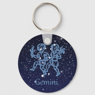 Gemini Constellation and Zodiac Sign with Stars Key Ring