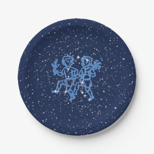 Gemini Constellation and Zodiac Sign with Stars Paper Plate