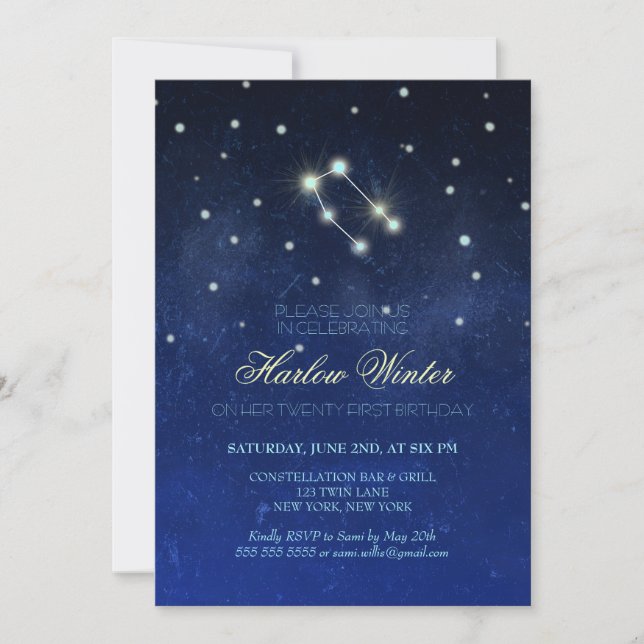 Gemini Constellation Birthday Party Invitation (Front)
