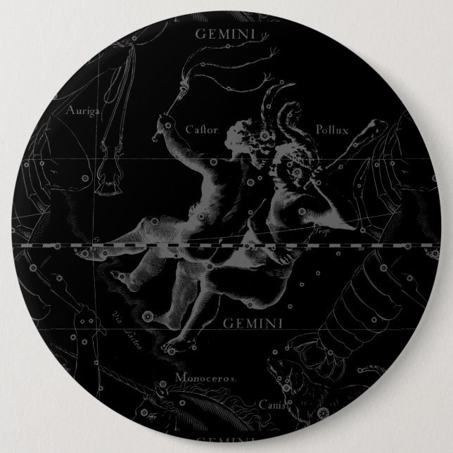 Gemini Constellation Map Engraving by Hevelius 6 Cm Round Badge (Front)