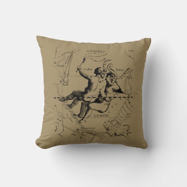 Gemini Constellation Map Engraving by Hevelius Cushion (Front)
