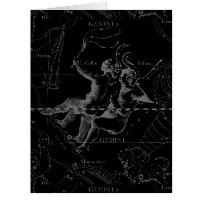 Gemini Constellation Map Hevelius 1690 on Black (Front)