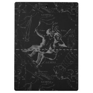 Gemini Constellation Map Hevelius 1690 on Black Clipboard
