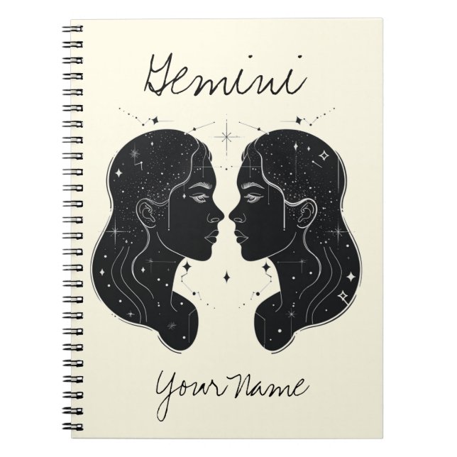 Gemini Constellation Minimalist Line Art Notebook (Front)