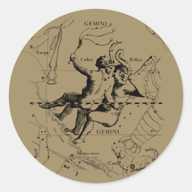 Gemini Constellation Zodiac Hevelius circa 1690 Classic Round Sticker (Front)