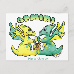 gemini cute zodiac little wings dragon postcard