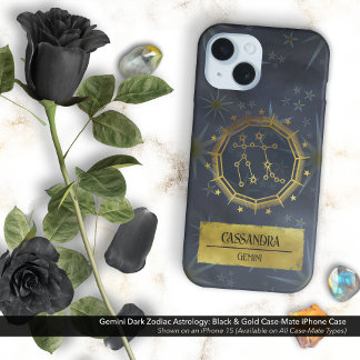 Gemini Dark Zodiac Astrology: Black & Gold iPhone 16 Case