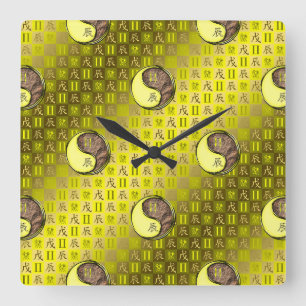 Gemini & Earth Dragon Square Wall Clock