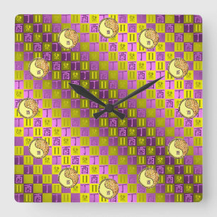Gemini & Fire Rooster Square Wall Clock