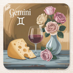 Gemini Flowers Wine Cheese Coaster Set