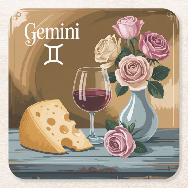 Gemini Flowers Wine Cheese Coaster Set (Front)