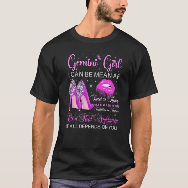 Gemini Girl Birthday High Heels Dripping Lips Butt T-Shirt (Front)