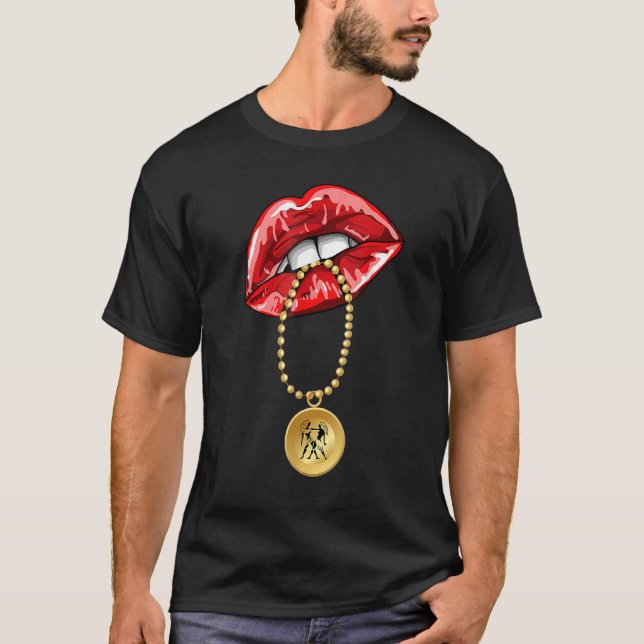 Gemini Girl Juicy Lips Astrology Zodiac Sign T-Shirt (Front)
