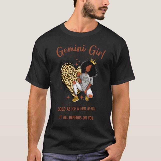 Gemini Girl Zodiac Sign Sweet As Candy Leopard Hea T-Shirt (Front)