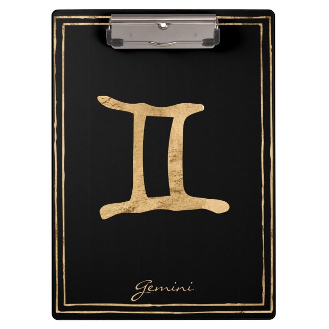 Gemini hammered gold stylised astrology symbol clipboard (Front)