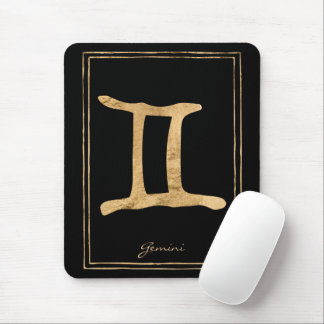 Gemini hammered gold stylised astrology symbol mouse pad