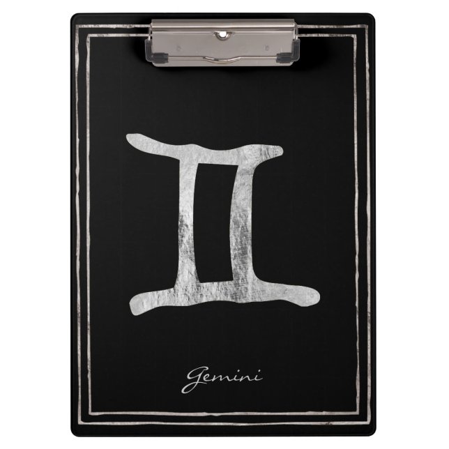Gemini hammered silver stylised astrology symbol  clipboard (Front)