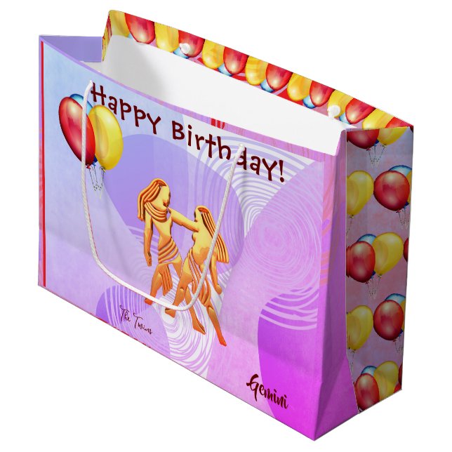 Gemini Happy Birthday / May 21 - June 20  Large Gift Bag (Front Angled)
