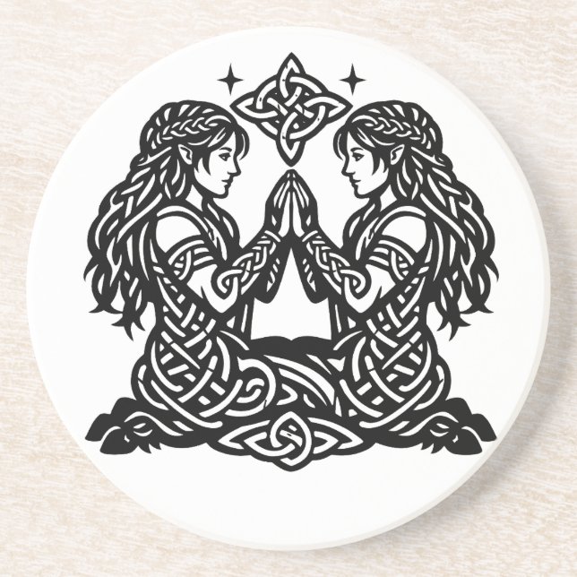 Gemini — Haunted Ink Zodiac Twins Coaster (Front)