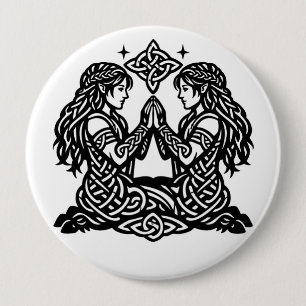 Gemini — Haunted Ink Zodiac Twins T‑Shirt 10 Cm Round Badge