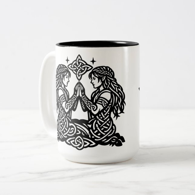 Gemini — Haunted Ink Zodiac Twins Two-Tone Coffee Mug (Front Left)