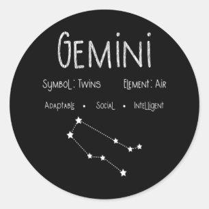 Gemini Horoscope Astrology Star Sign Birthday Gift Classic Round Sticker