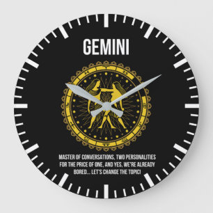 Gemini - Horoscope, Funny Zodiac Sign Humour Large Clock