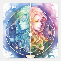 Gemini Horoscope Symbol the Twins Watercolor