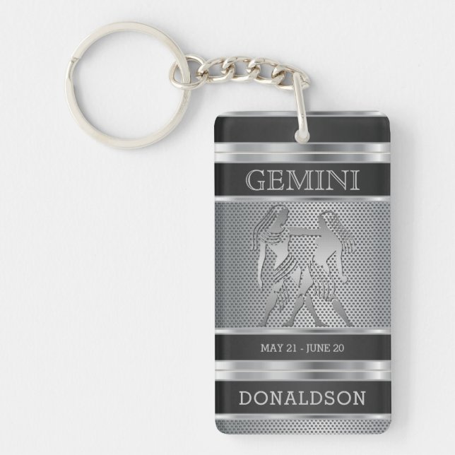 Gemini ♊ in Black and Silver Mesh Key Ring (Front)