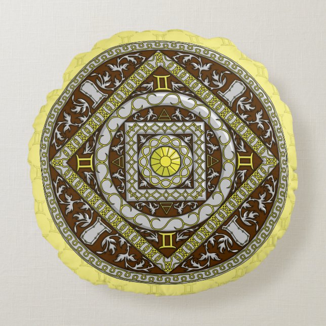 Gemini Mandala Round Pillow (Front)