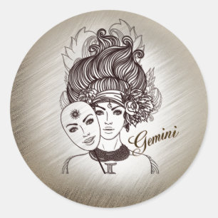 Gemini Masked Lady Zodiac Classic Round Sticker