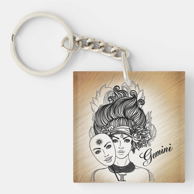 Gemini Masked Lady Zodiac Key Ring (Front)