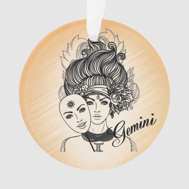 Gemini Masked Lady Zodiac Ornament (Front)
