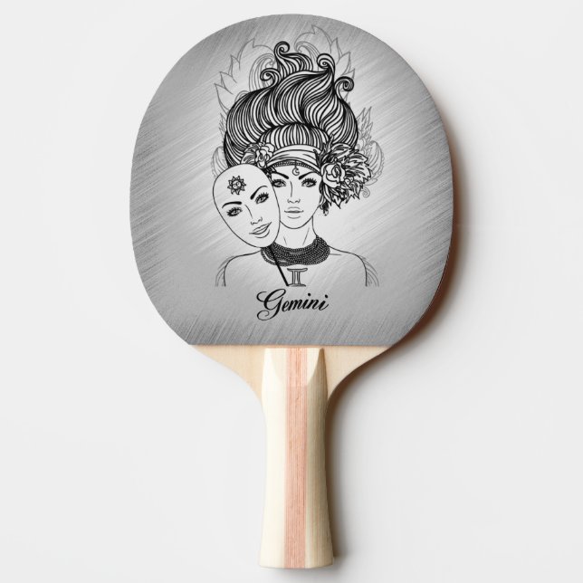 Gemini Masked Lady Zodiac Ping Pong Paddle (Back)