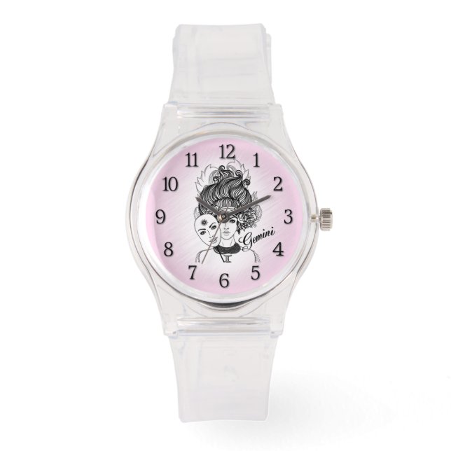 Gemini Masked Lady Zodiac Pink Watch (Front)