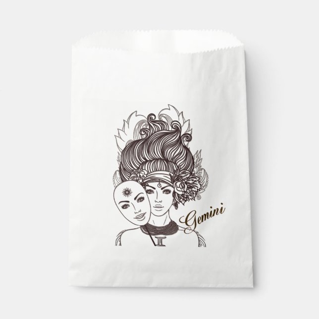 Gemini Masked Lady Zodiac Rustic Favour Bags (Front)