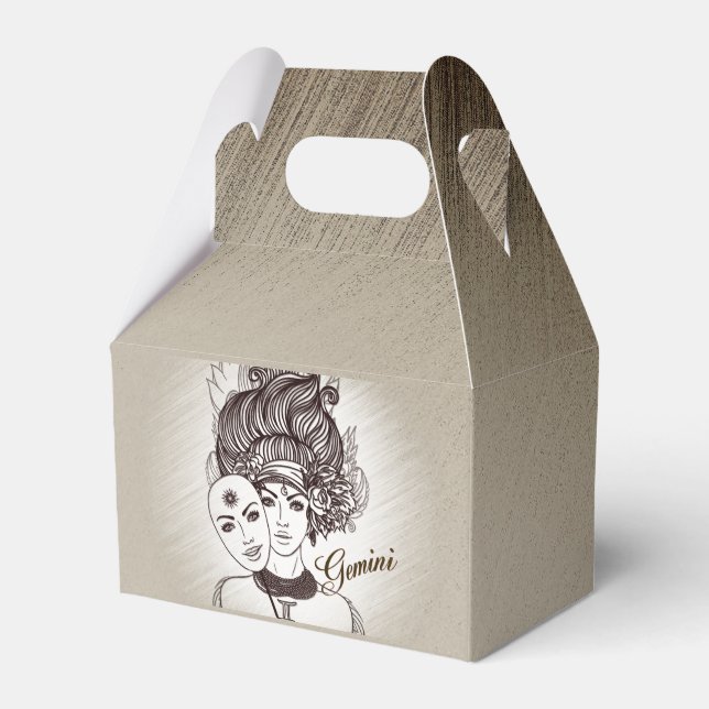 Gemini Masked Lady Zodiac Rustic Favour Box (Front Side)