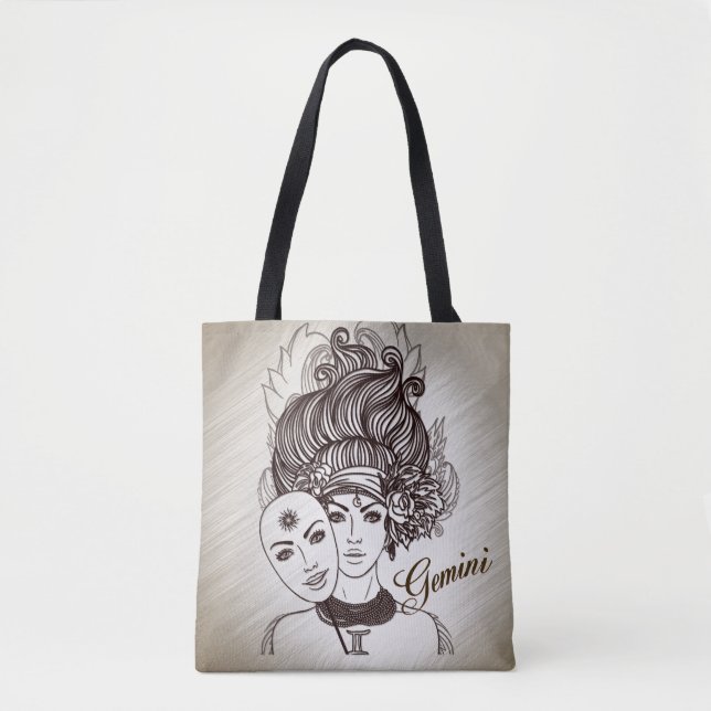 Gemini Masked Lady Zodiac Tote Bag (Front)