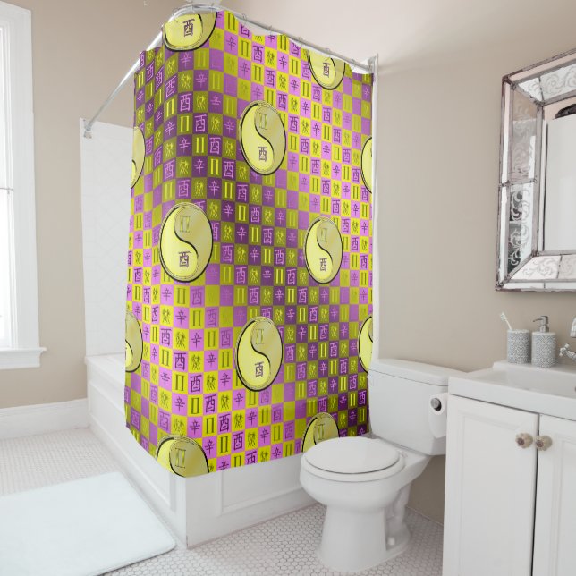 Gemini & Metal Rooster Shower Curtain (In Situ)