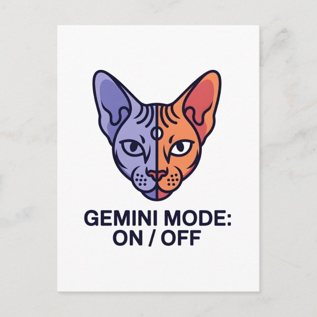Gemini Mode Dual Cat Zodiac Graphic Art Postcard (Front)