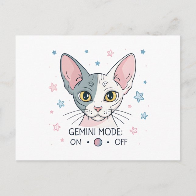 Gemini Mode Sphynx Cat Zodiac Illustration Postcard (Front)