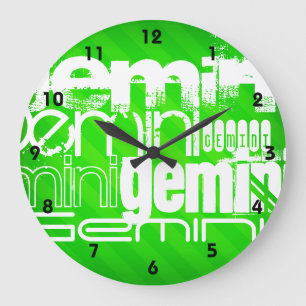 Gemini; Neon Green Stripes Large Clock
