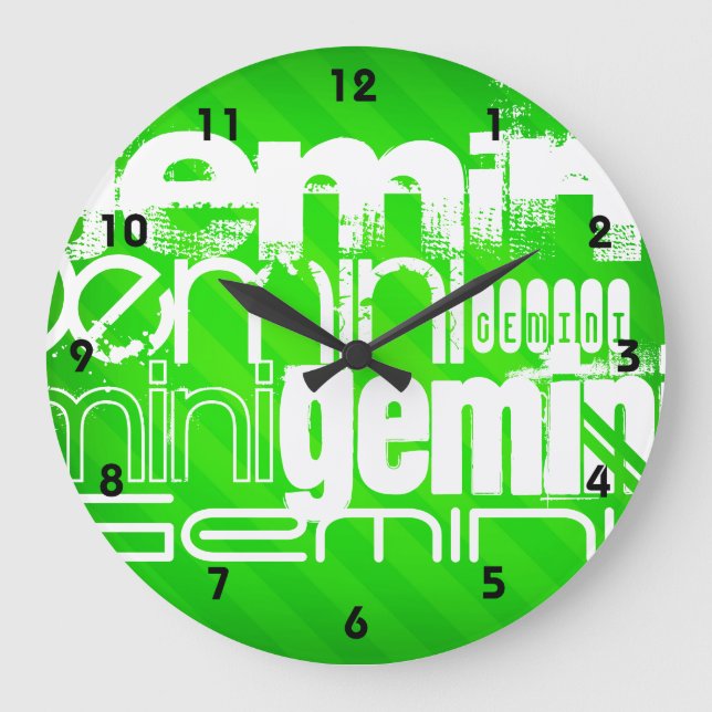 Gemini; Neon Green Stripes Large Clock (Front)