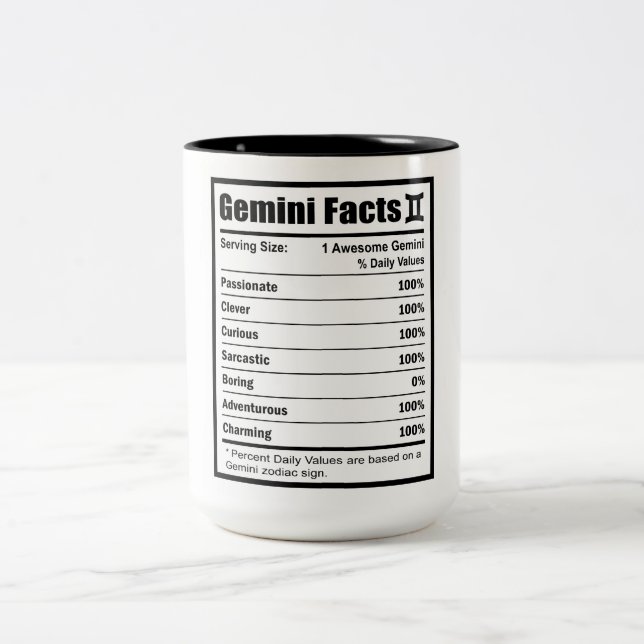Gemini Nutrition Facts    Two-Tone Coffee Mug (Center)