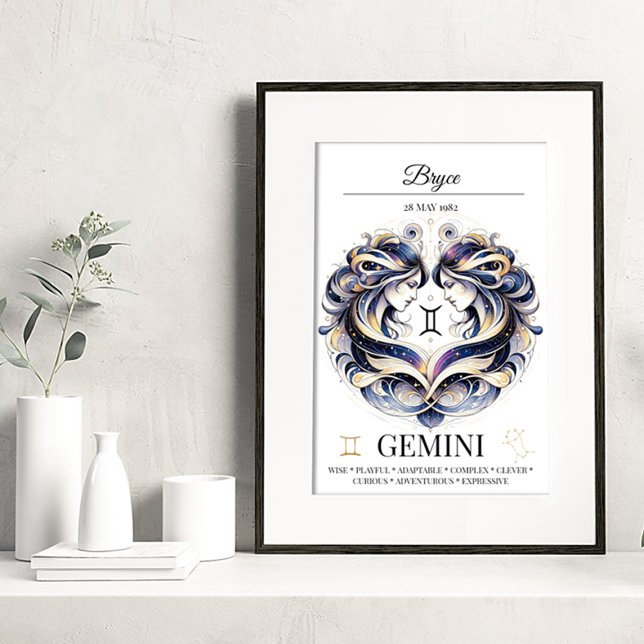 Gemini Personalised Elegant Zodiac Watercolor Poster (Creator Uploaded)