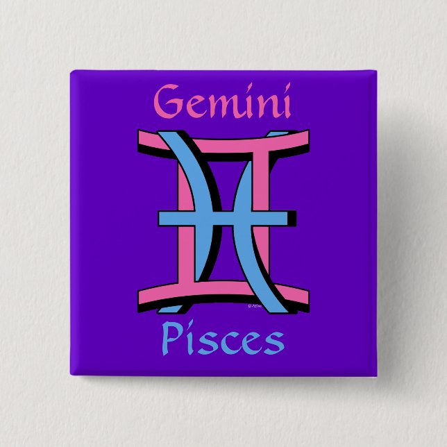 Gemini & Pisces PkBl 15 Cm Square Badge (Front)