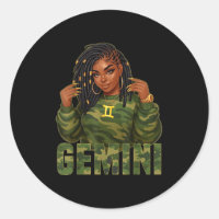 Gemini Queen Loc'd Black Woman Camo Zodiac Sign