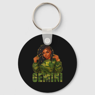 Gemini Queen Loc'd Black Woman Camo Zodiac Sign  Key Ring